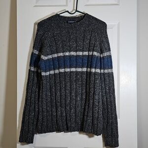 Vintage Concrete Mix Chunky Knit Wool Blend Gray Stripe Sweater Men's Size M
